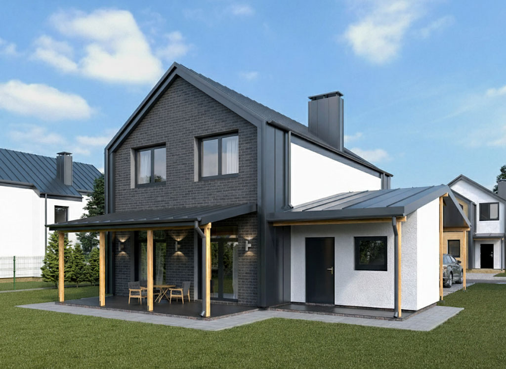 Fassade aus Thermopaneelen in Anthrazit
